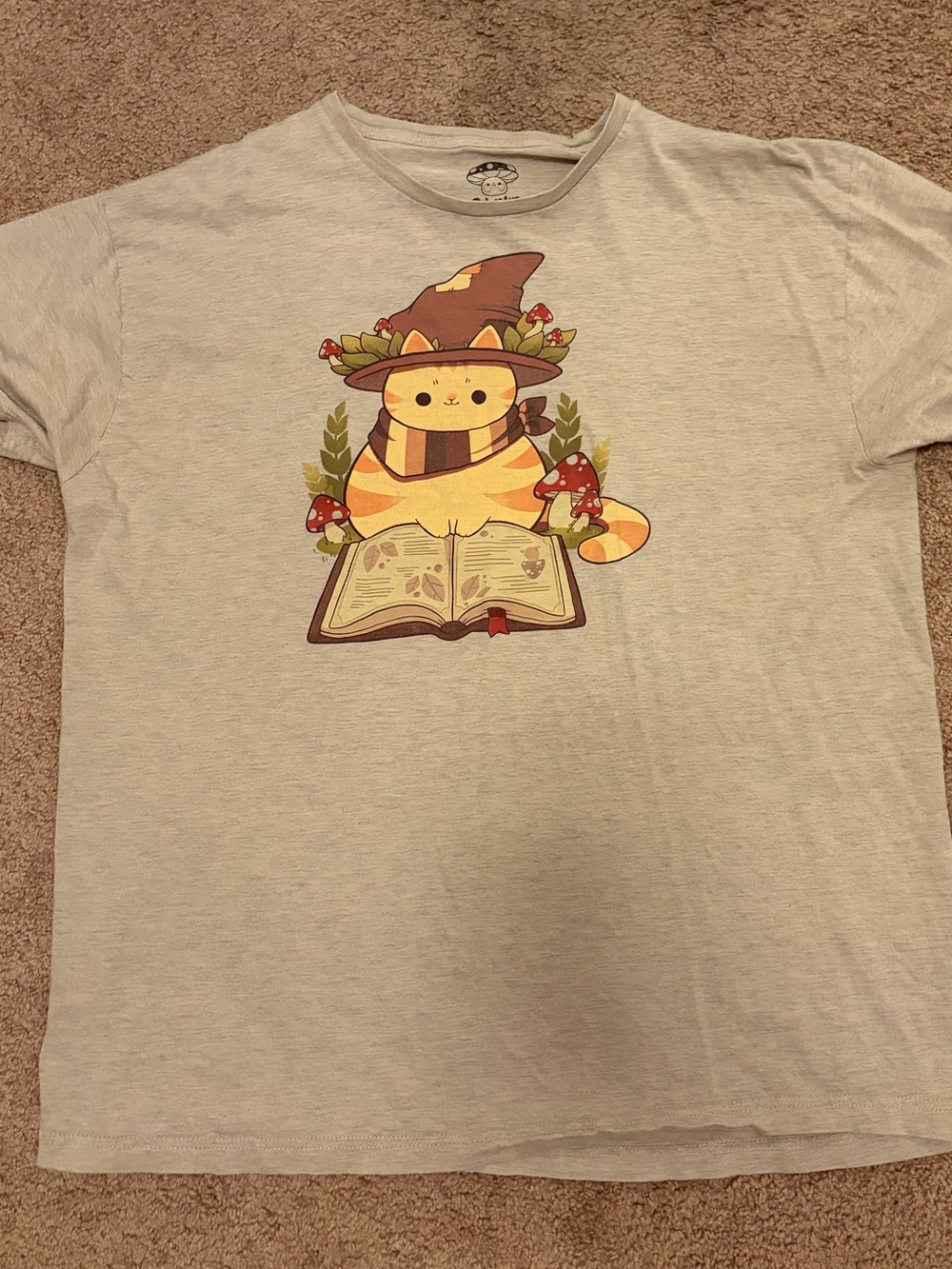 Hot Topic Cream Graphic Tee with Autumn Witch Cat